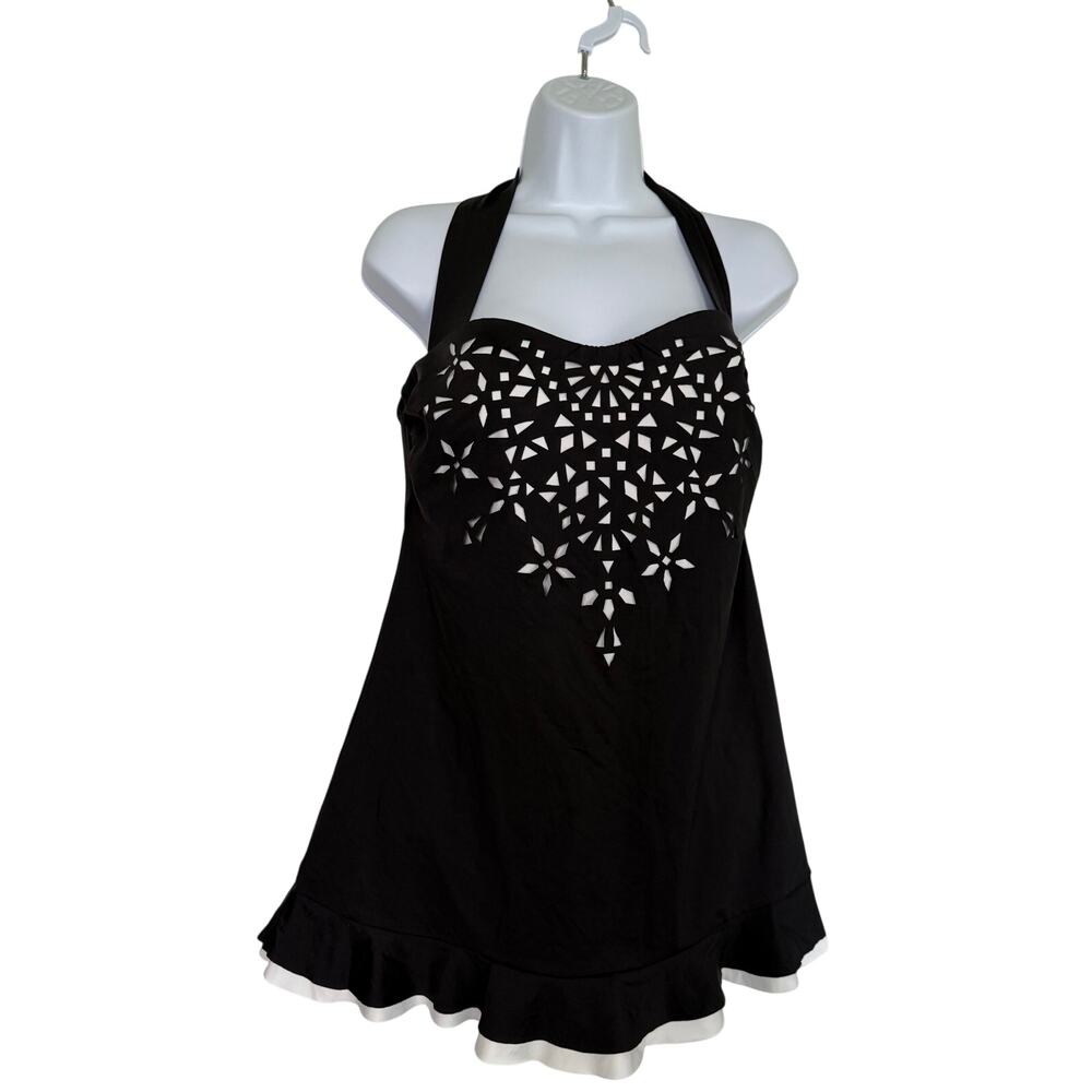 Becca by Rebecca Virtue One Piece Halter Swimsuit Black White Size 14 - 16